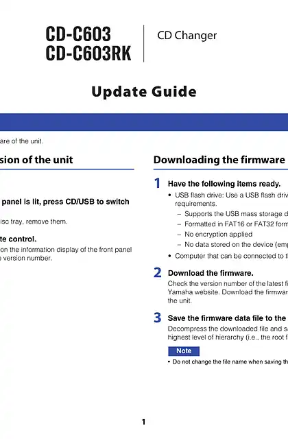 yamaha雅马哈CD-C603 Update Guide